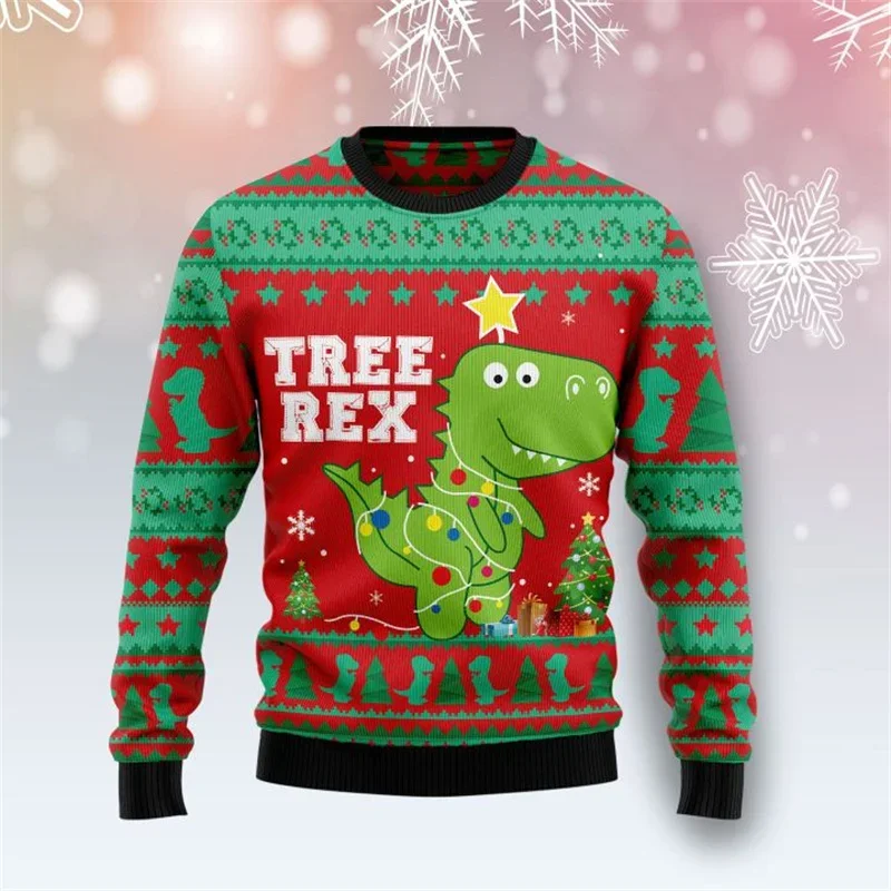 2024 Dinosaur 3d Printed T-rex Christmas Sweater For Men Animal Graphic Ugly Sweatshirt New Year Gift Sweaters Tops