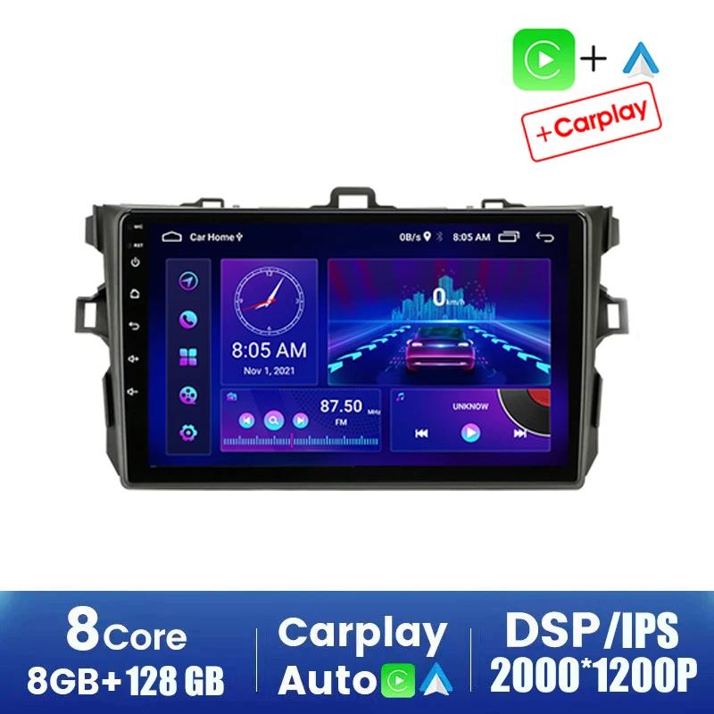 

2 Din Android 13 автомобильный радиоприемник, мультимедийные плееры для Toyota Corolla E140/150 2006-2013 GPS 4G навигация Carplay, головное устройство Carplay