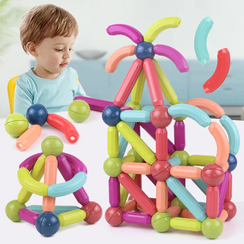 Juego de bloques de construcción magnéticos para niños, juguete de ladrillos para armar palo magnético de gran tamaño, ideal para regalo, entre 25 y 64 piezas