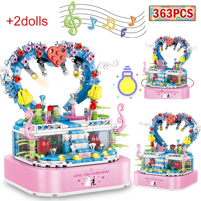 

363Pcs City Friends Street View LED Rotating Dream Music Box Building Blocks Wedding Figures Bricks Toys for Kids Girls Gifts