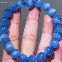 natural deep blue aquamarine clear round beads bracelet 9 7mm women men stretch cat eye blue aquamarine brazil jewelry aaaaa