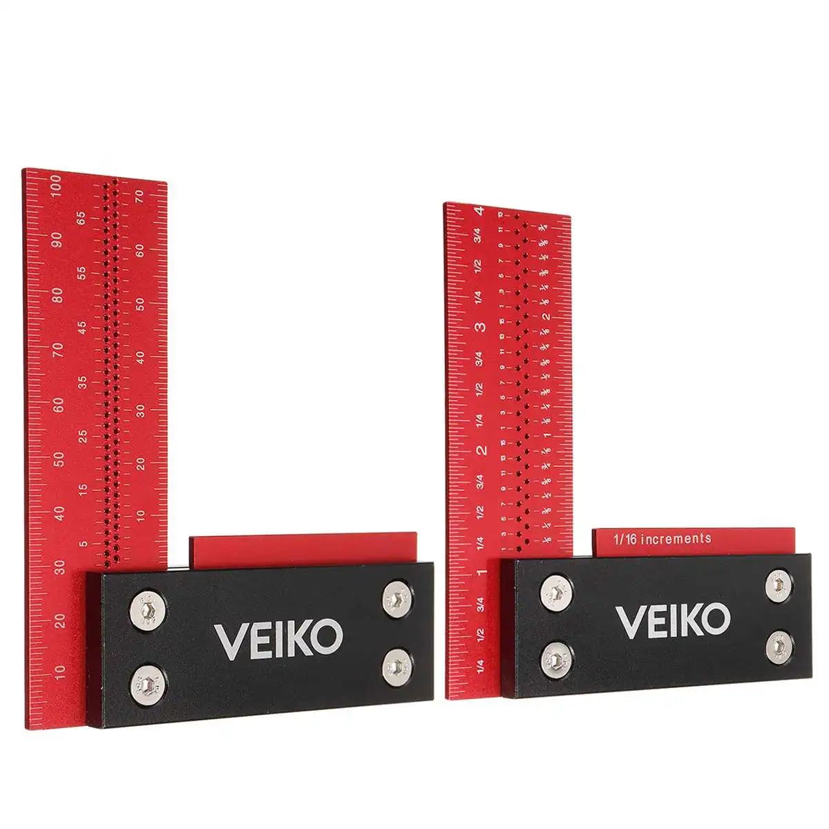 

100mm 4Inch Woodworking Ruler Aluminum Alloy Precision Square L-Shaped Hole Ruler 90 Degree Measuring Metric Imperial Caliper
