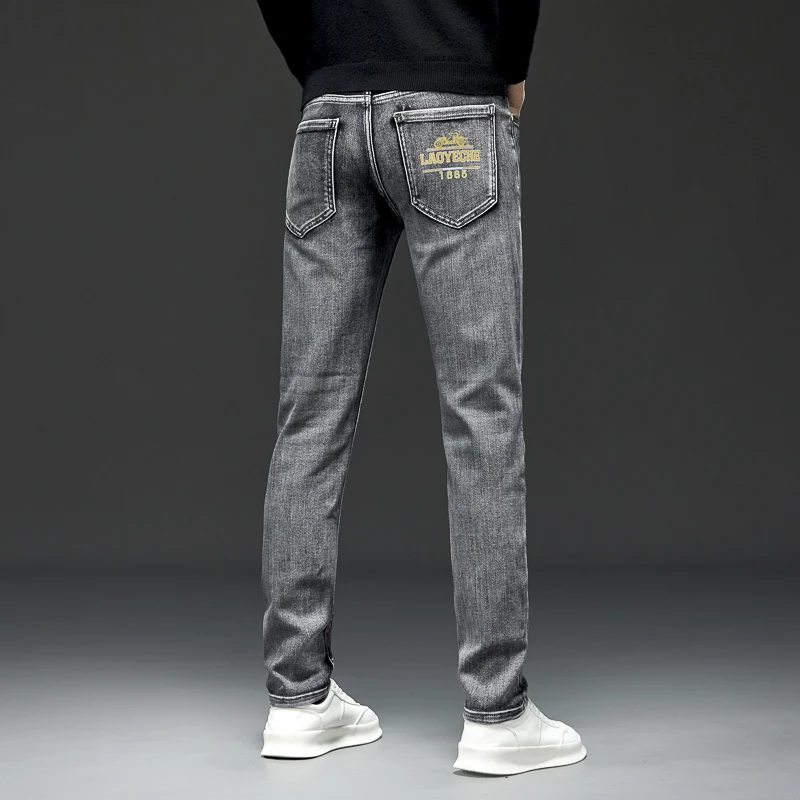 Новые эксклюзивные эластичные мужские джинсы с принтом в стиле ретро черные и