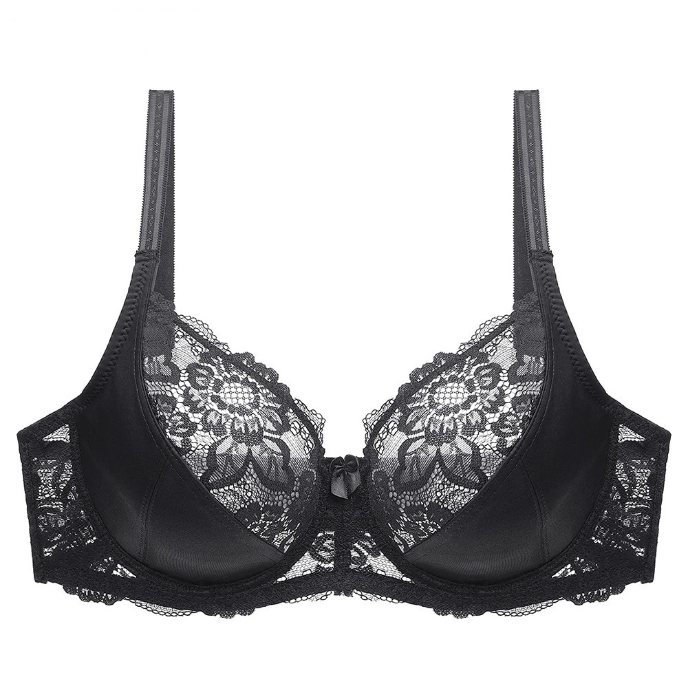 

Women Floral Unlined Lace Bra Perspective Brassiere Sexy Lingerie Underwired Bralette Underwear Plus Size Bras C D Cup