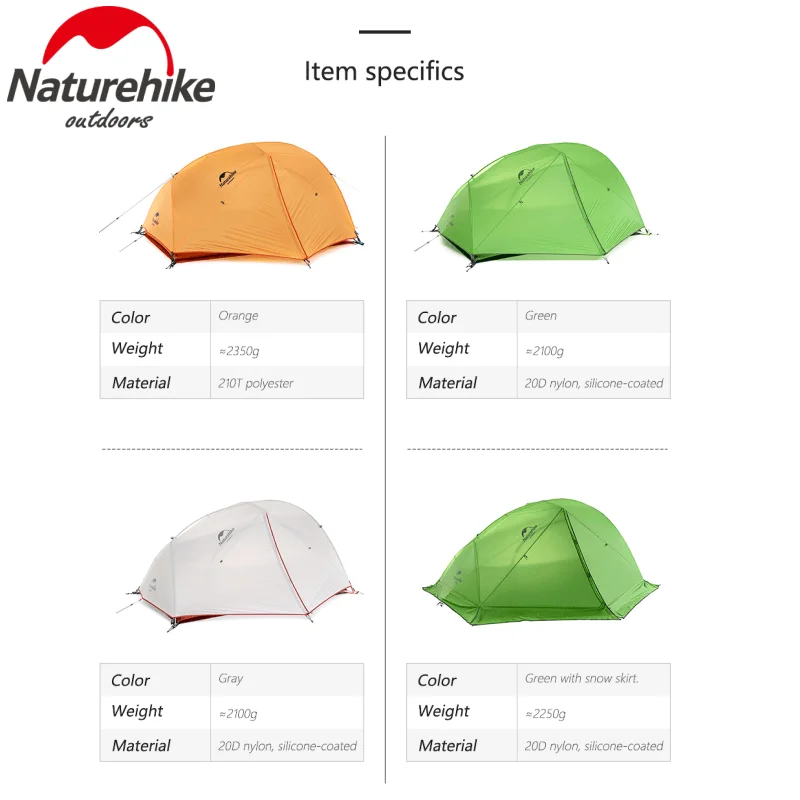 Naturehike сверхлегкий палатка 2 человек 1 8 кг двойной Слои непромокаемые