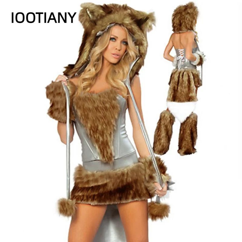 

Women's Deluxe Sexy Big Bad Wolf Animal Furry Costume For Adult Halloween Cosplay Wolf Girl Uniform