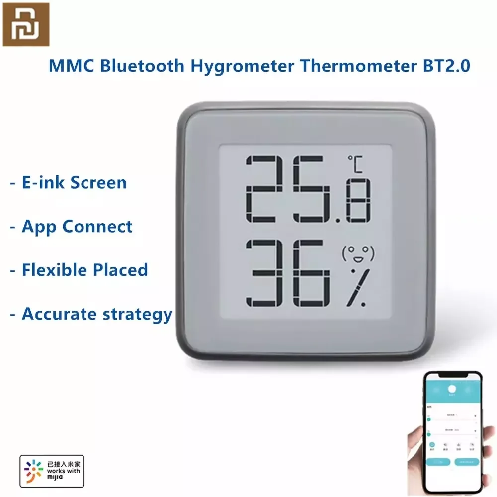 

2020 New MMC E-Ink Screen Smart Bluetooth Thermometer Hygrometer BT2.0 Temperature Humidity Sensor Work With Smart App