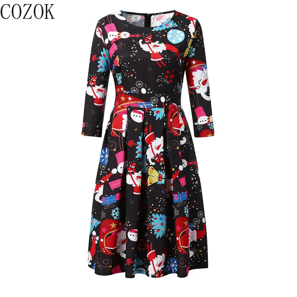 

Женская одежда в европейском и американском стиле 2021, рождественское приталенное платье с круглым вырезом и рукавом 3/4