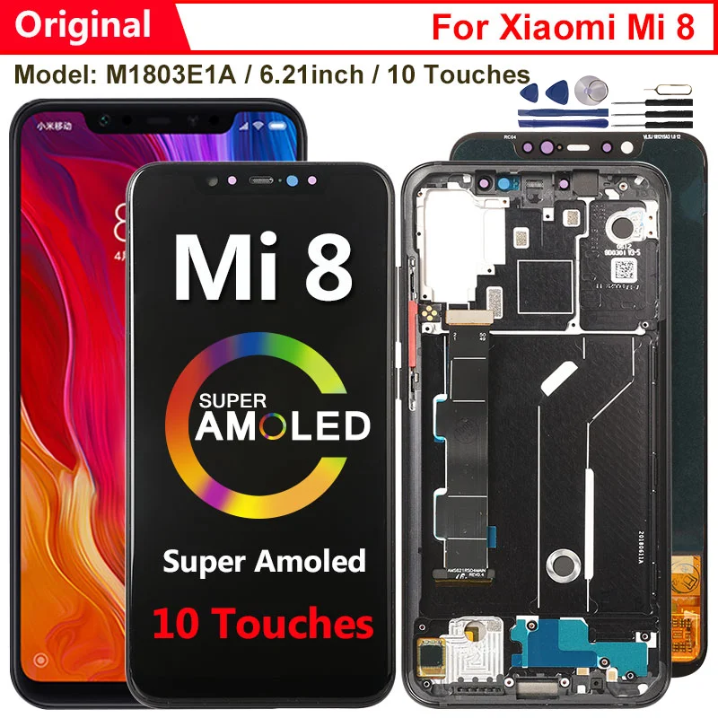 

Original Amoled Display For Xiaomi Mi 8 LCD 10 Touches Screen Replacement For MI8 Mi 8 Global M1803E1A Tested No Dead Pixel