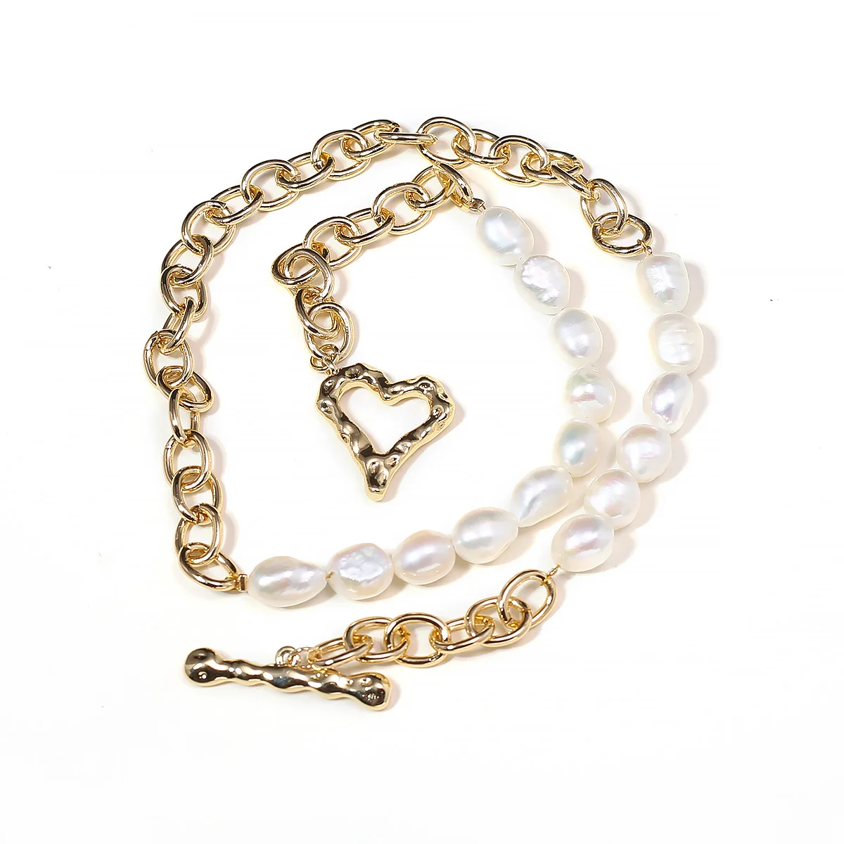 

Natural Freshwater Pearl Heart Shape Necklace Irregular Rice Pearl Metal Chain for Making DIY Women Jewelry Party Gift 7-8mm