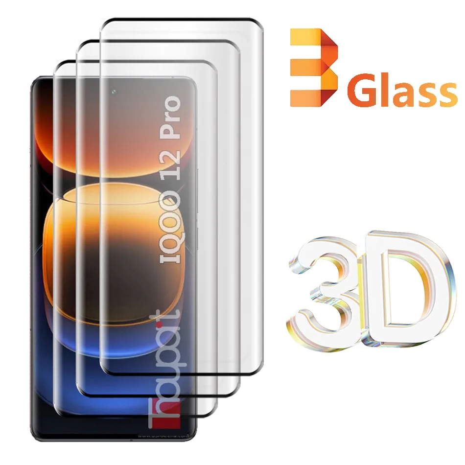 3 шт. 3D закаленное стекло для VIVO IQOO 12 Pro Защитная пленка экрана с полным покрытием