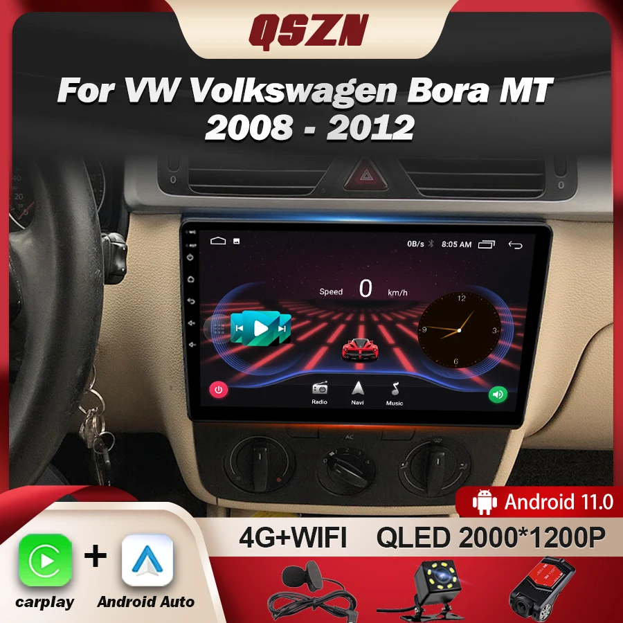 Автомагнитола QSZN на Android 13 для VW Volkswagen Bora MT 2008-2012 мультимедийный