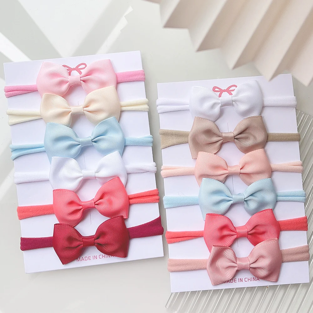 

6Pcs/Set Grograin Ribbon Headwear Elastic Hair Bands For Baby Girls Solid Color Bowknot Headband Infant Kids Hair Accessories
