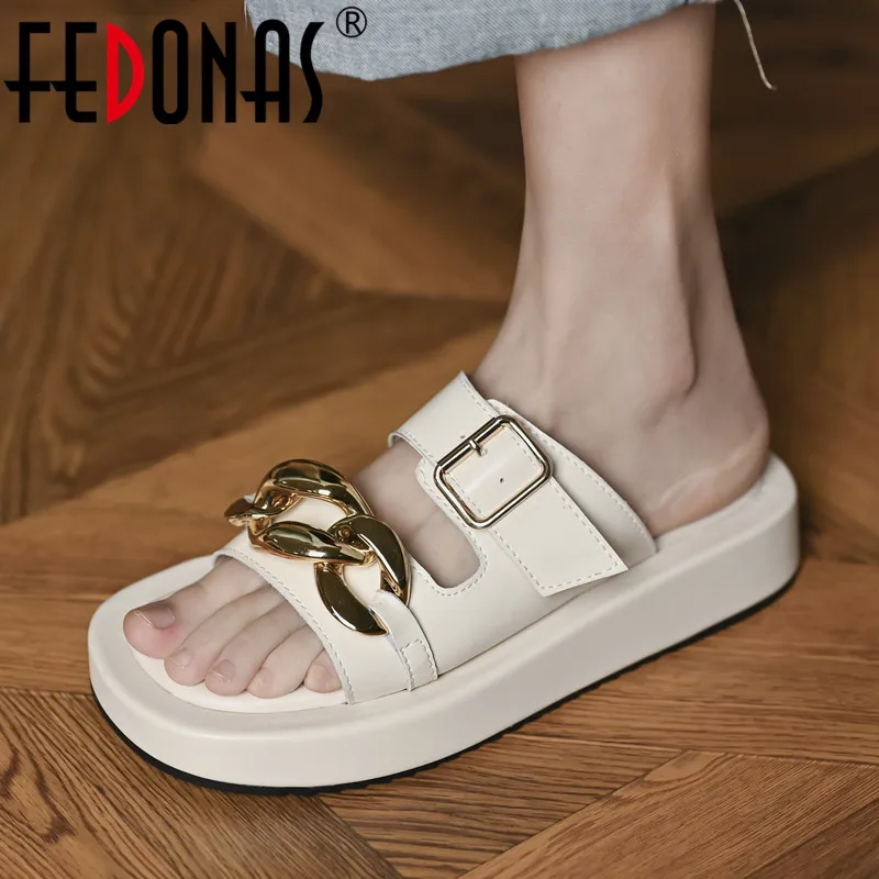 

FEDONAS Women Sandals Casual Fashion Metal Buckle Summer Genuine Leather Shoes Woman Flats Platforms Sandals