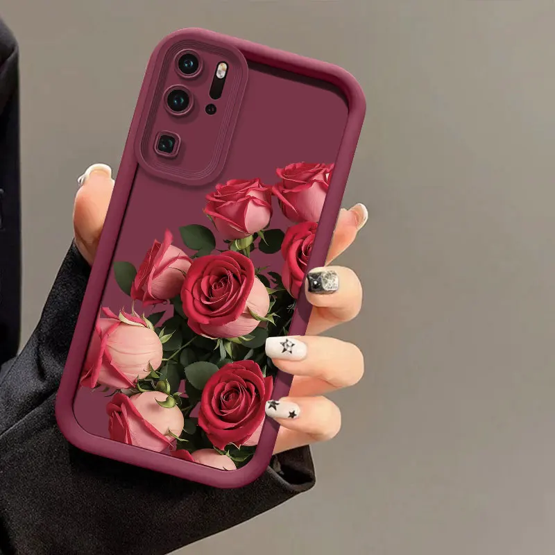 Модный чехол для телефона с красными розовыми цветами Huawei Nova Y70 10 9 7 5I 4 3 Защита