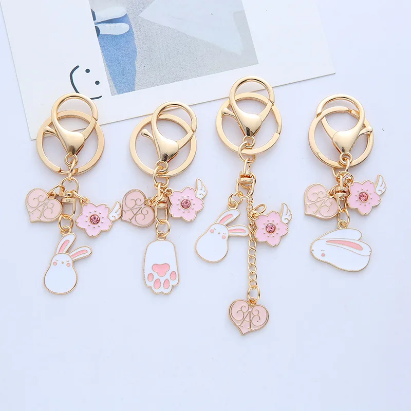 

Cute Girl Heart Pink Rabbit Airpods Protective Cover Keychain Pendant Creative Bag Keyring Female Ornaments Jewelry Accessories