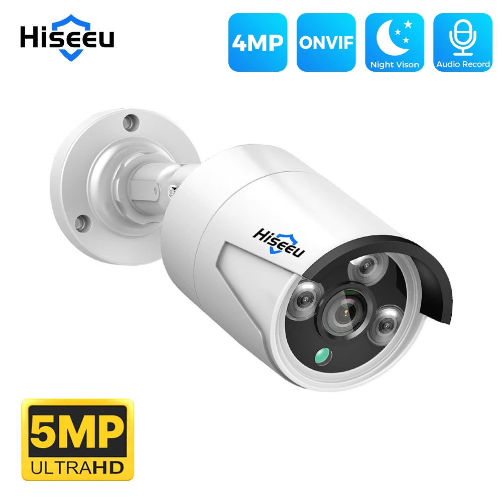 Hiseeu 4MP 5MP POE Аудиосеть Мониторинг Камера H.265 Ночное видение Водонепроницаемость IP66
