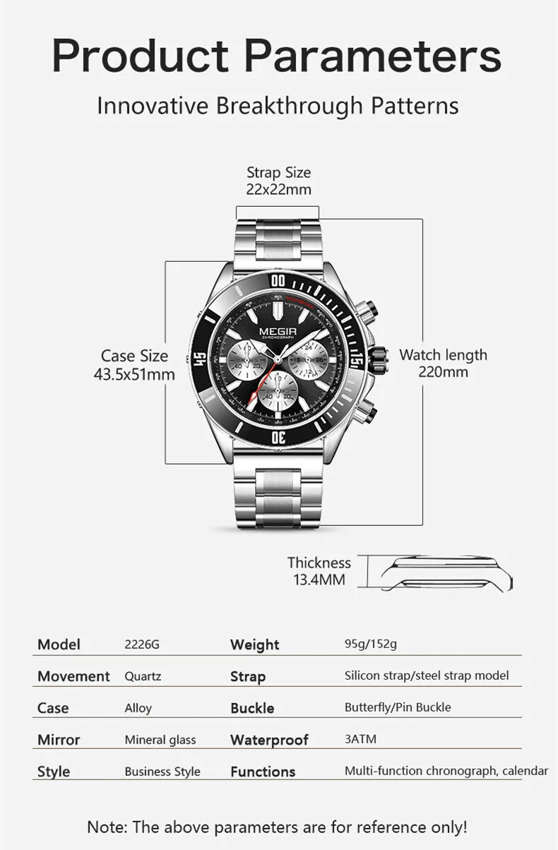 Часы наручные MEGIR Мужские кварцевые брендовые деловые водонепроницаемые