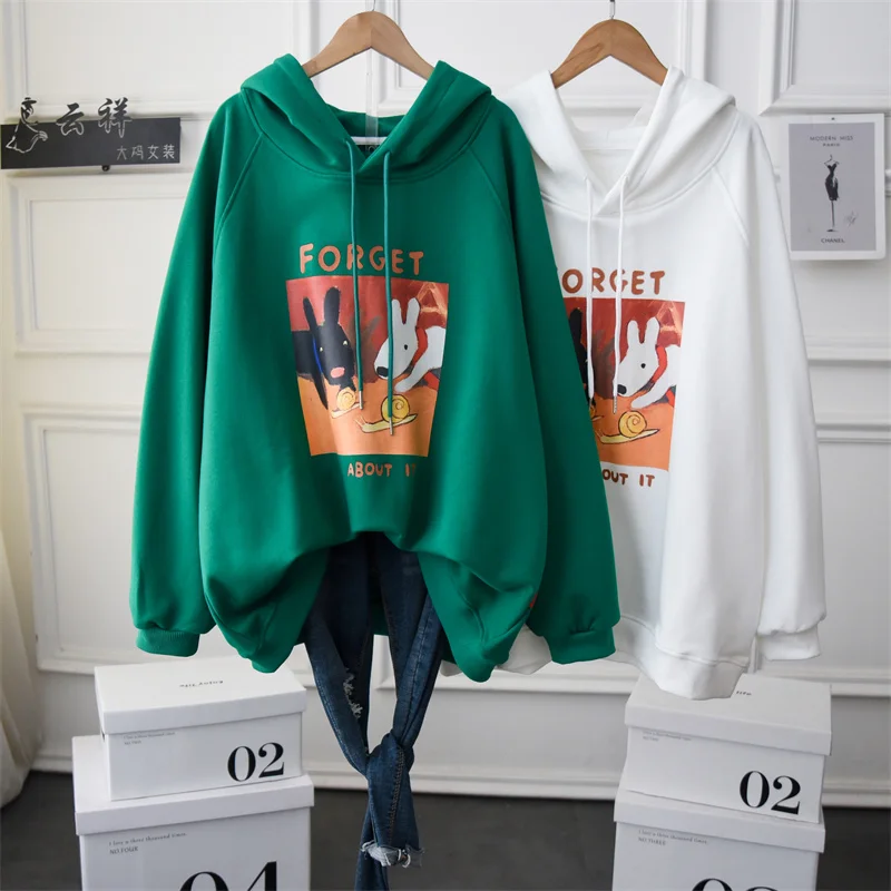 

Women's Plus Size Cartoon Street Hoodies Coat Long Sleeve 2022 Spring Fashion Loose Cotton Terry Oversized Hooded Sweatshirt
