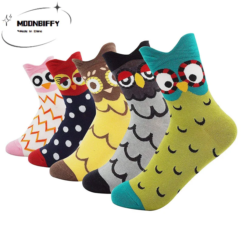 

Harajuku Kawaii Socks Women Cotton Cartoon Cute Animal Owl Dot Print Happy Funny Socks Casual Middle Tube Autumn Winter Hip Hop