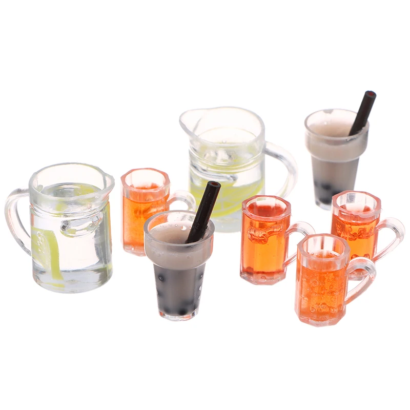 

2Pcs/set 1:12 Dollhouse Miniature Milk Tea Coffee Juice Cup Mugs Kids Kitchen Simulation Play Food for Doll Drinks Accessories