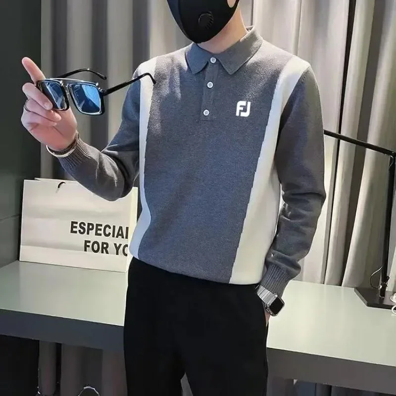 

Мужская одежда для гольфа 2023, мужской свитер-поло, воротник поло, трикотажная новая трендовая подкладка на осень и зиму
