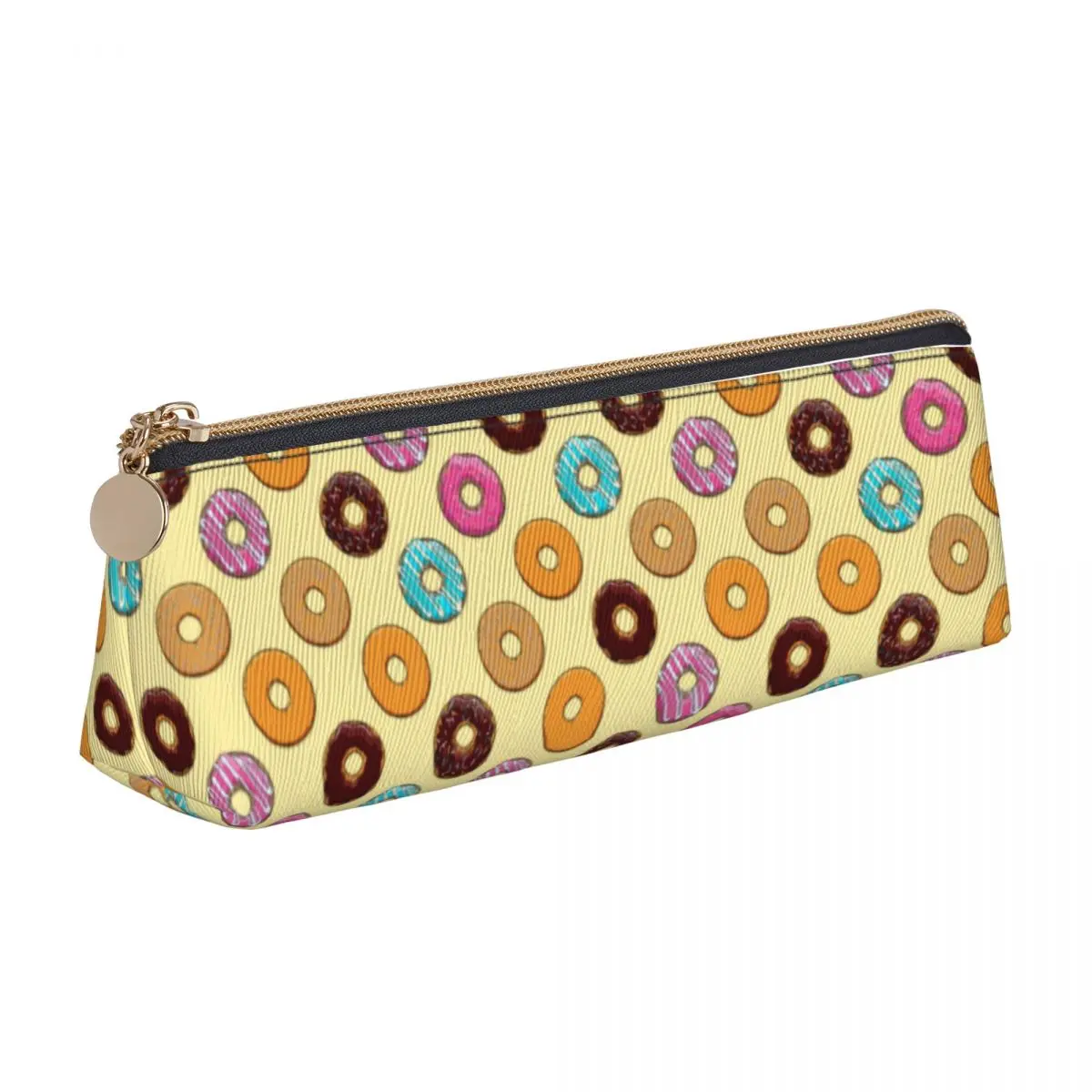 

Colorful Doughnut Print Leather Pencil Case Cartoon Food Vintage Pencil Box Back to School For Teens Triangle Pen Organizer