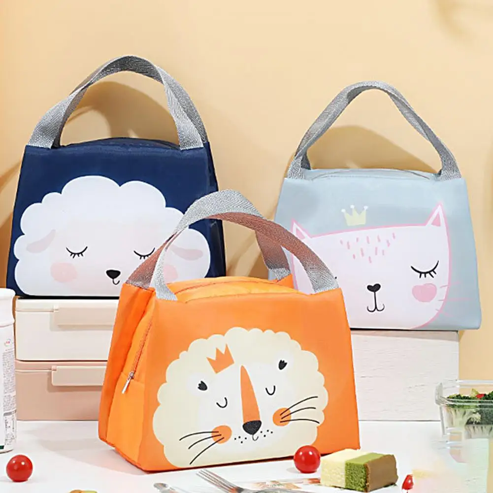 Lunch Bag High Capacity Waterproof Insulated Cartoon Pattern Smooth Zipper Keeping Warm Cold Fine Sewing Leakproof Thermal Bento