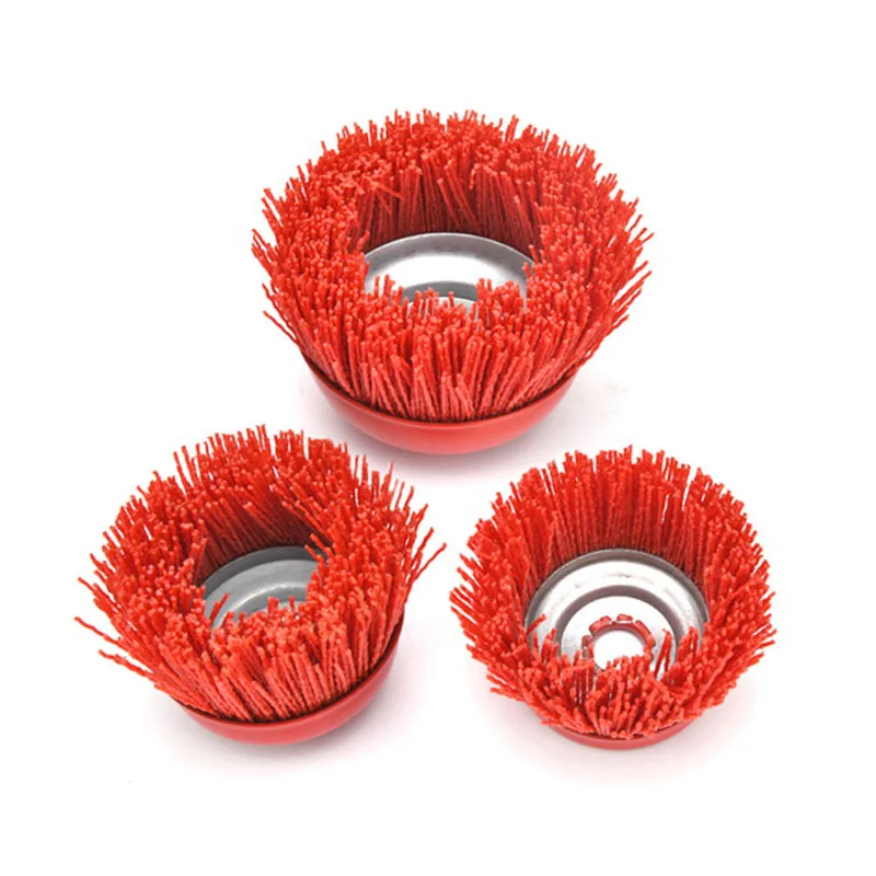 125mm cup type nylon grinding brush wheel pile polymer abrasive M14 metal angle grinder wire brush