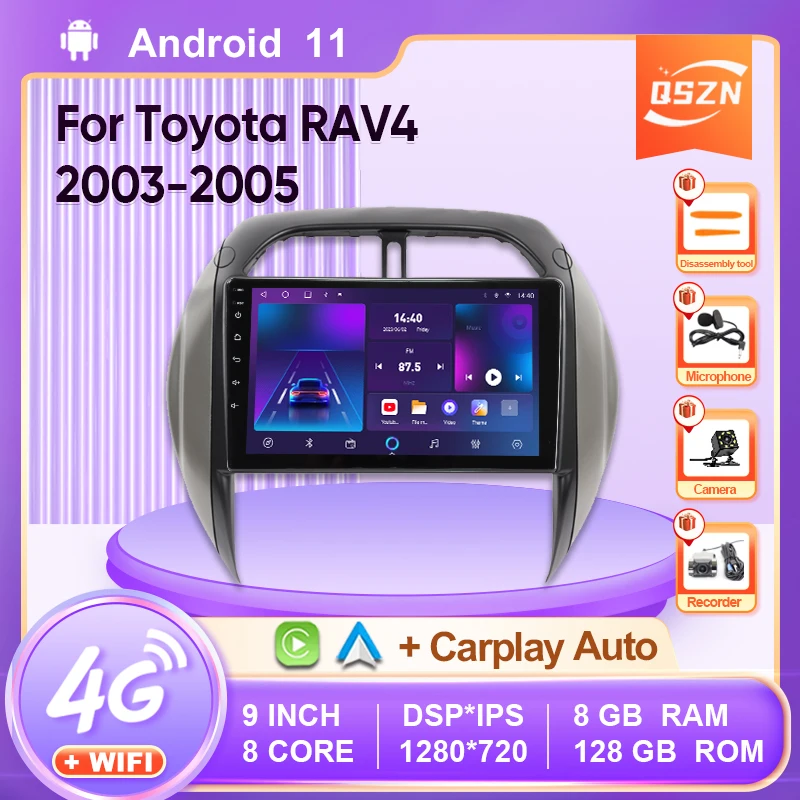 

QSZN 2K QLED Android 12 автомобильное радио для Toyota RAV4 2003 - 2005 мультимедийный видеоплеер Навигация стерео GPS Авторадио Carplay