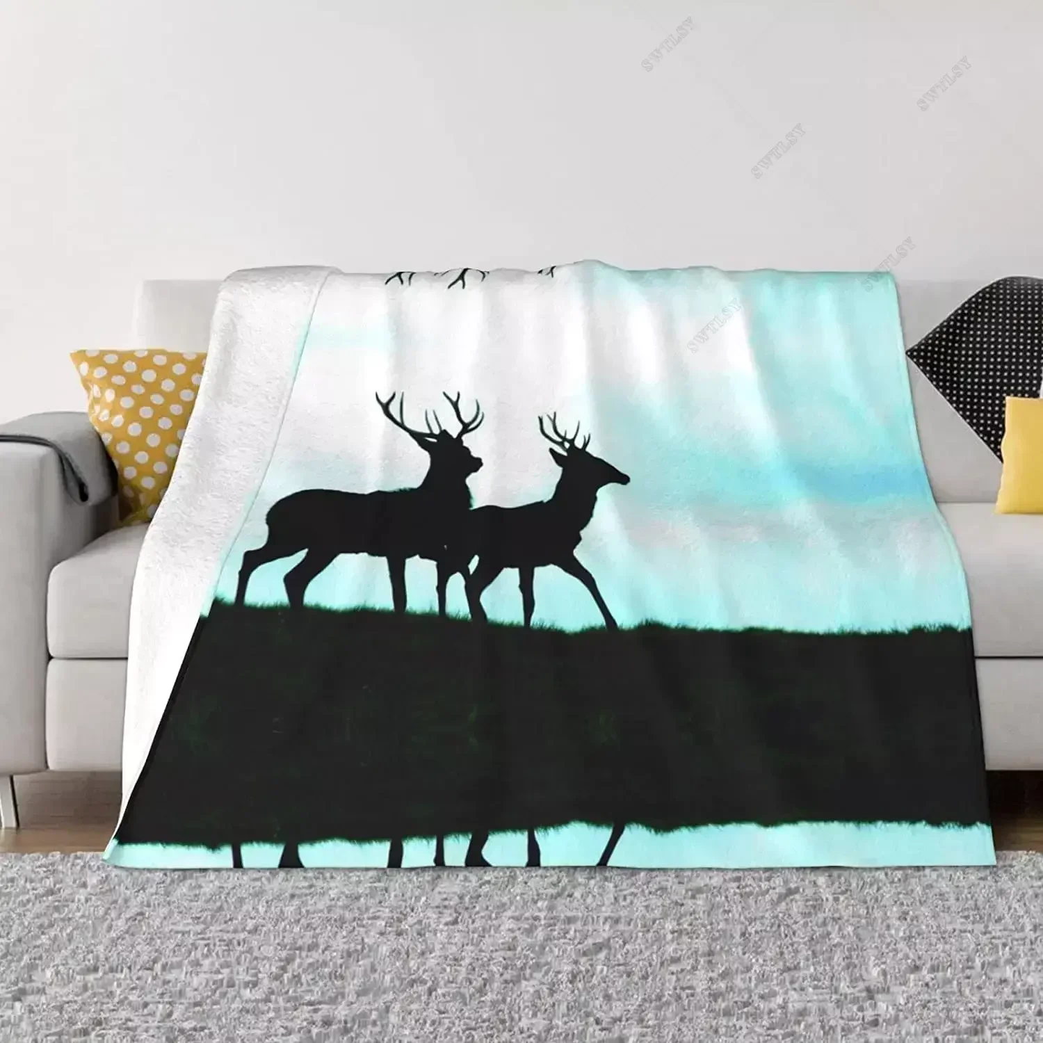 Фланелевое Одеяло с оленем большой размер необычное декоративное легкое удобное