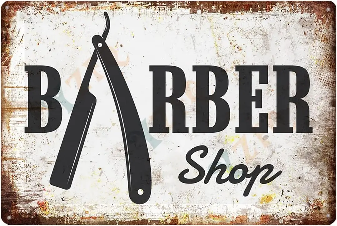 Brber Shop Decor Sgn Open Hrcut nd Shve Metl Tn e nor Outor 12X8 nch (YQ-173)