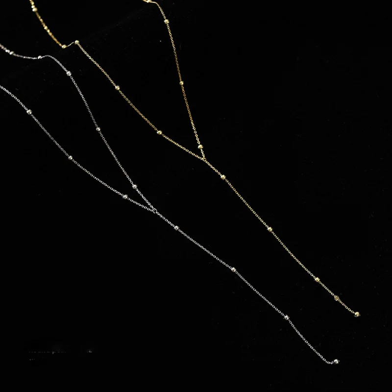 

2023 New Fashion Simple Round Beads Long Fringe Necklace Clavicle Chain Long Geometric Chain Women Custom Jewelry Choker Necklac