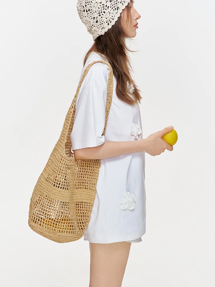 Kroche 24ss Romantic Encounter Three-Dimensional Beaded Flower round Neck Loose Short sleeve T-shirt