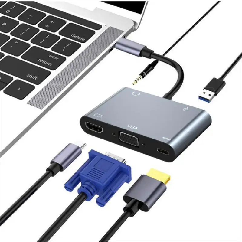 

Docking Station Usb Splitter 5 In 1 Expansion Dock Vga Pd Adapter Usb-c To 4k -compatible Type-c Hub 4k 30hz