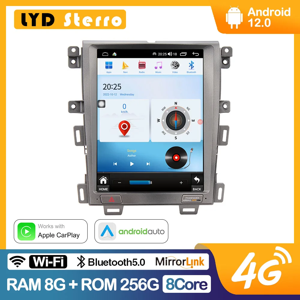 

LYD Sterro для Ford Edge 2010-2013 умный мультимедийный видеоплеер GPS радио 4G навигация CarPlay 8 + 128G Android 12 Тесла стиль