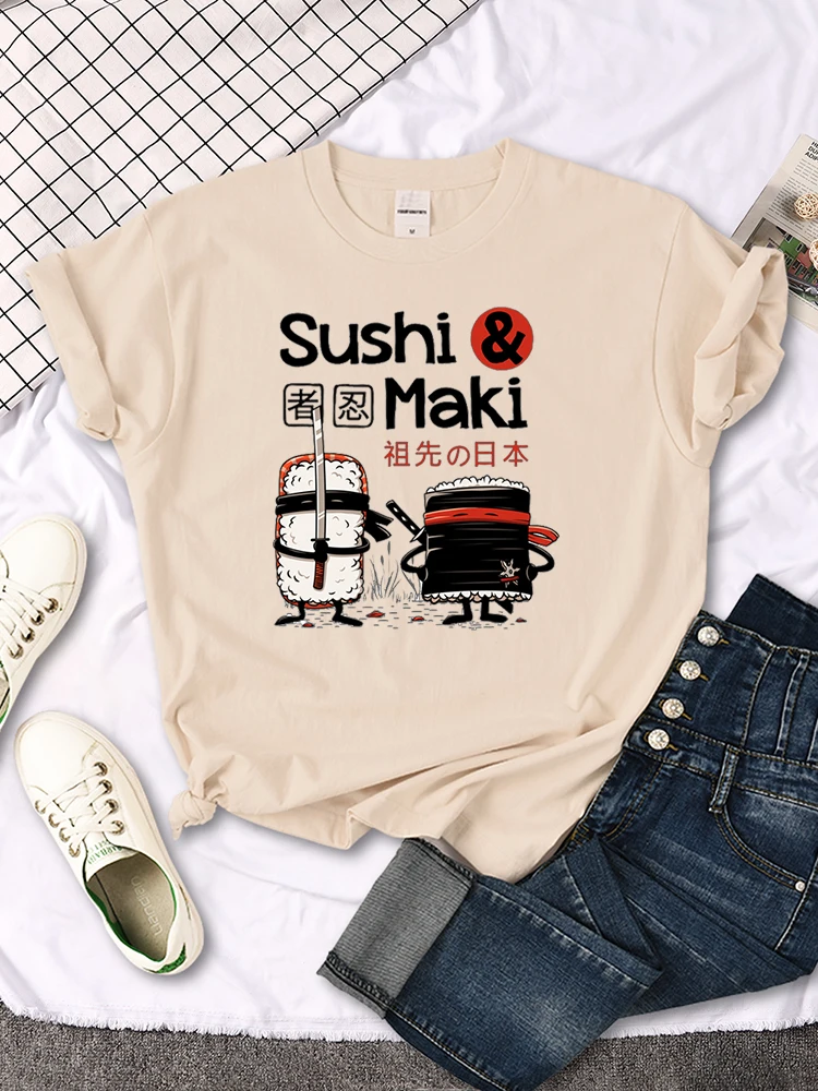 

Sushi Maki Ninja Kawaii Style Funny Print Female T Shirts Cartoon Style Tops Short Sleeve Tshirts Spring Summer Women t-Shirt