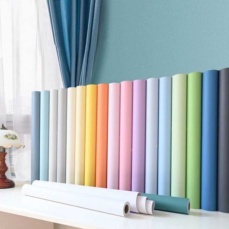 

WOKHOME Solid Color Vinyl Waterproof Self-adhesive Wallpaper Contact Paper Wall Sticker Film Wall Papers In Rolls Home Decor