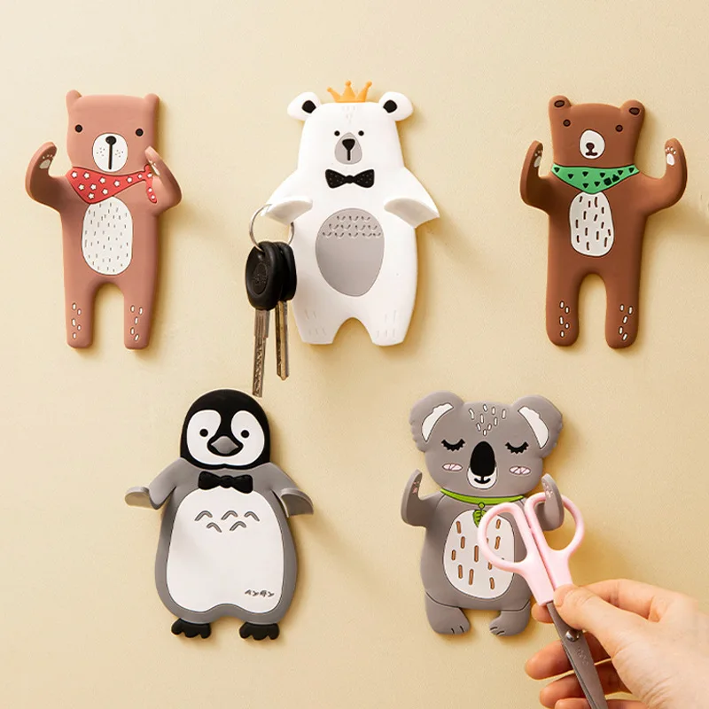 2022 New Animal Hook Wall Key Cloth Wire Hanger Adhesive Hook Behind-door Bag Storage Rack Kitchen Gadget Holder Towel Robe Hook