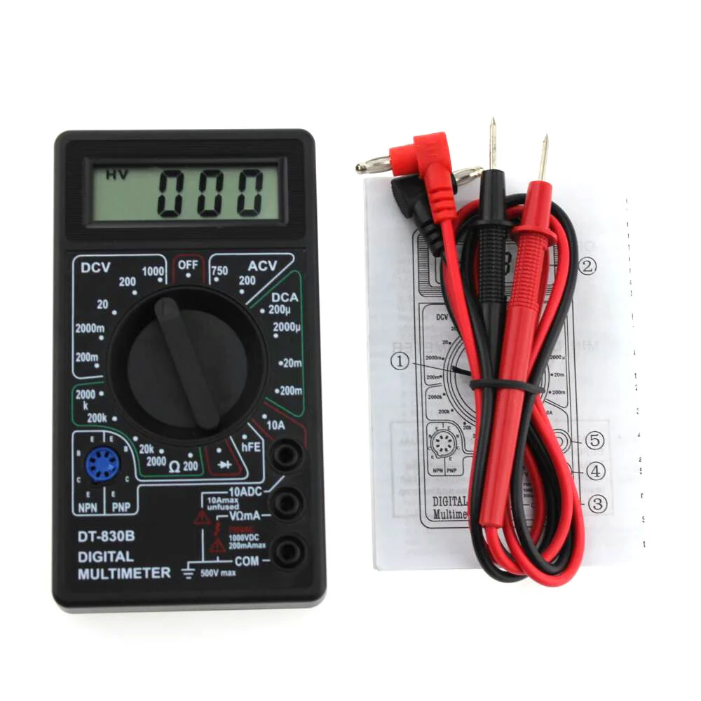 

1pc LCD Digital Multimeter DT-830B Measuring Device Test Cable Continuity Tester Practical Digital Multimeter (without Battery)