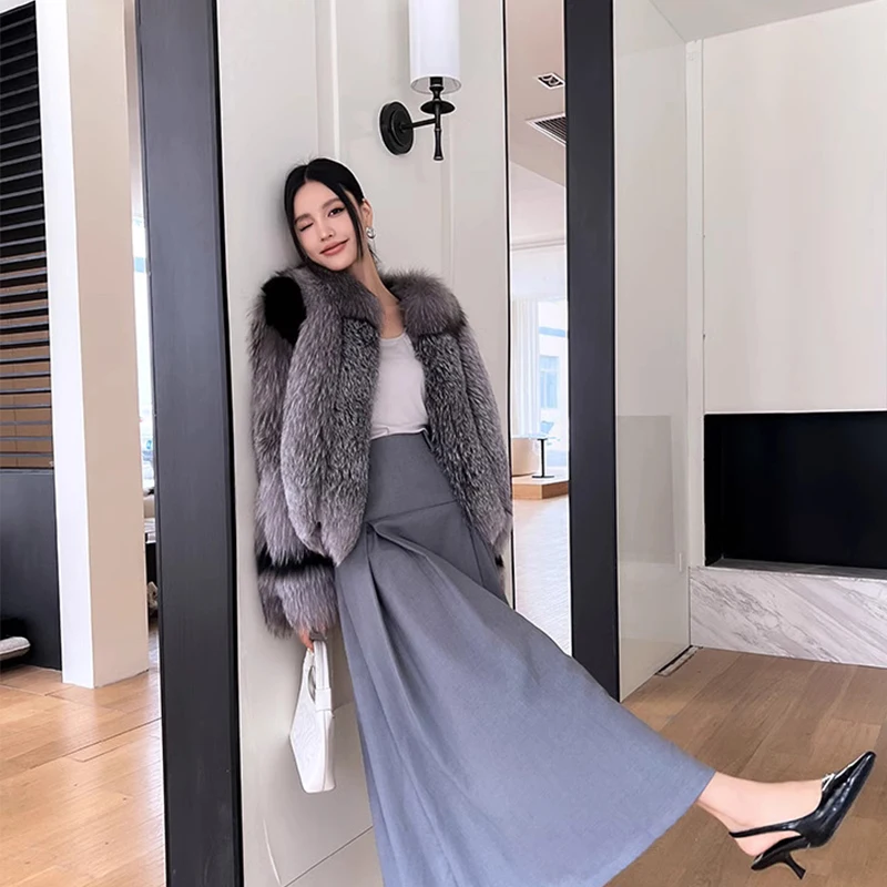 Зимнее финское импортное пальто Ftangaiur из лисьего меха с воротником-стойкой и