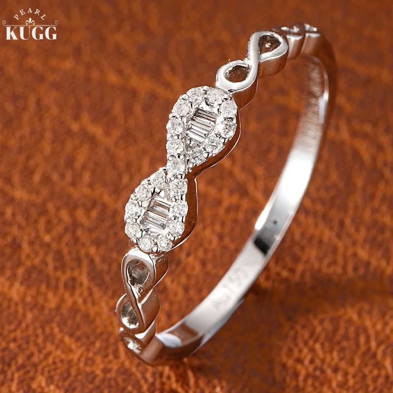 KUGG 18K кольца из белого золота настоящие натуральные бриллианты романтические кружевные в форме банта изысканные бриллианты ювелирные изделия для женщин