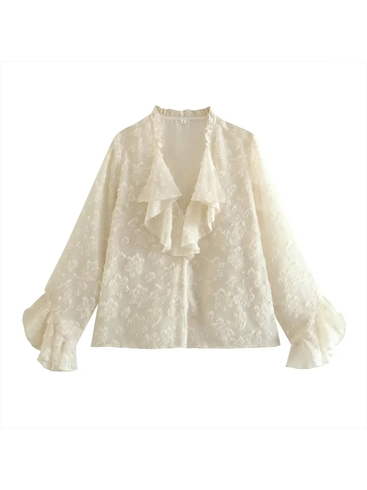 

PB&ZA2023 Early Spring New Women's Fashion Lace Stand Collar Temperament Hundred Layers Decorative Tops