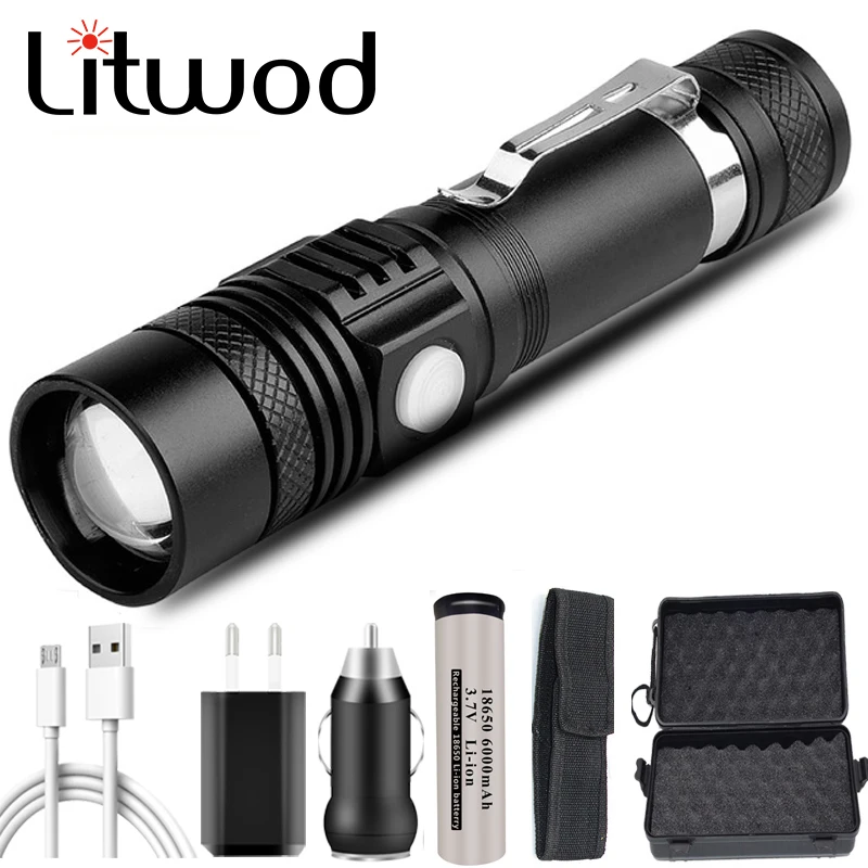 

Ultra Bright LED Flashlight XP-L V6 LED lamp beads Zoomable Waterproof Torch 4 lighting modes Multi-function USB charging Lanter