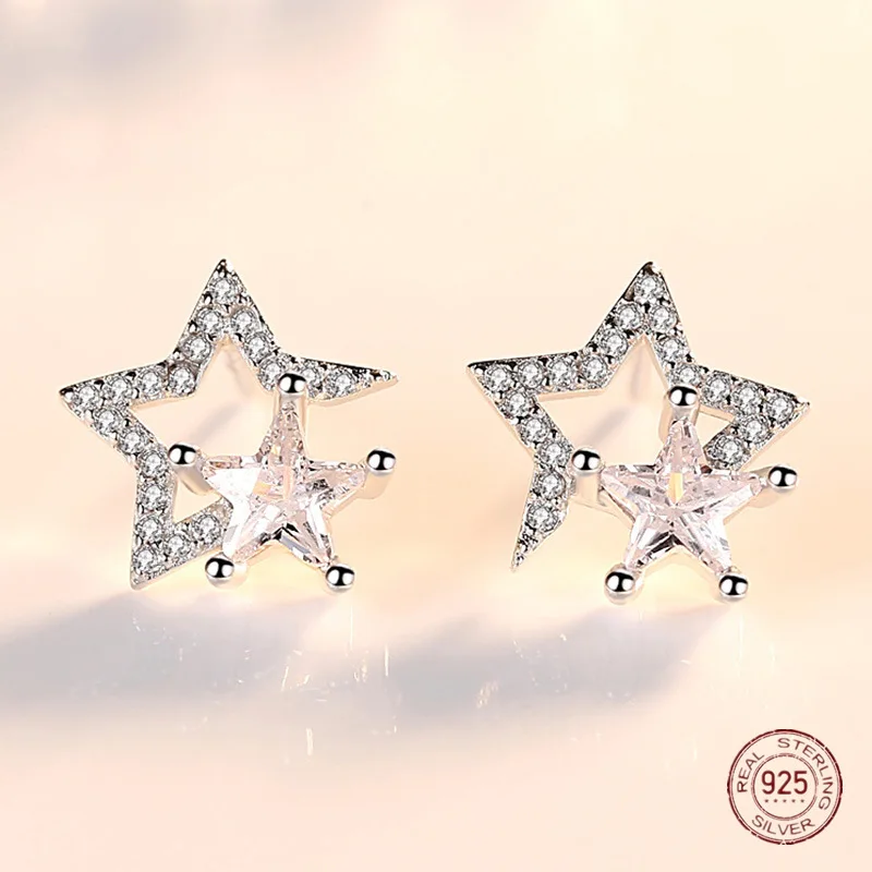 

Женские серьги-гвоздики из серебра 925 пробы, с пятиконечной звездой