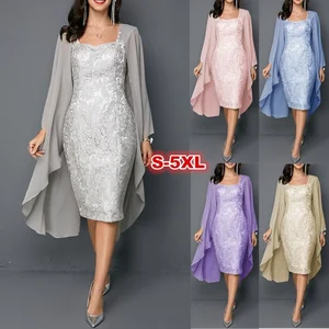 Women's Knee Length Mother of The Bride Dresses Two Pieces Set Dress