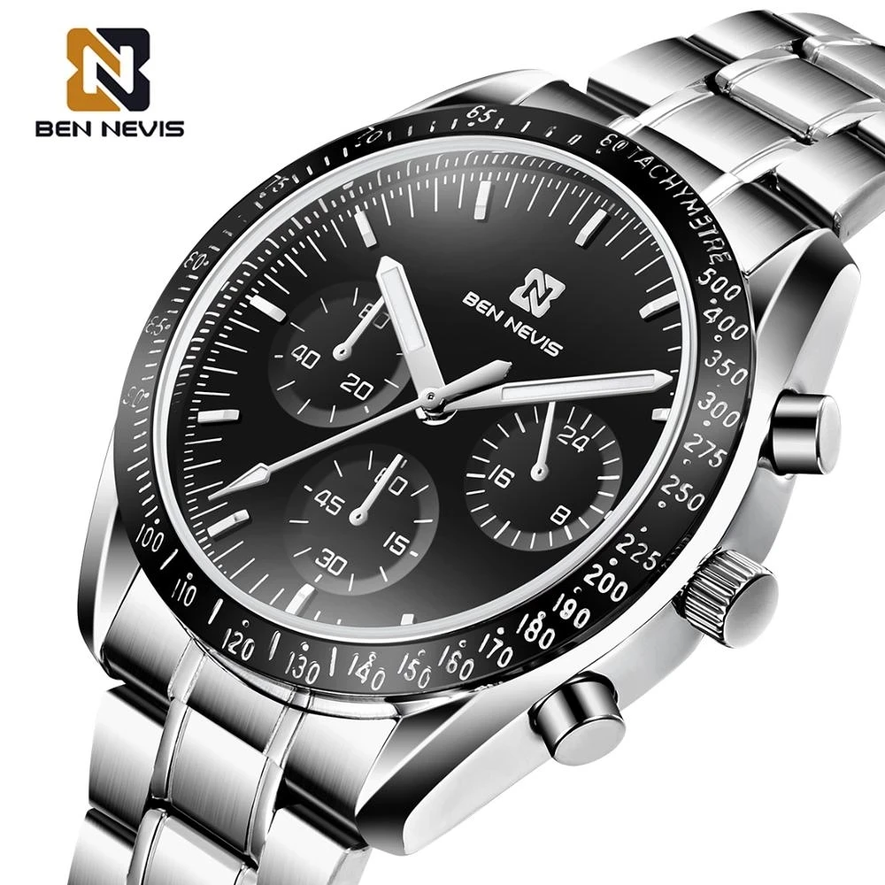

BENNIVIS Luxury Top Brand Speedmaster Series Quartz Men's Watch Casual Fashion Stainless Steel Watch with Gift Box