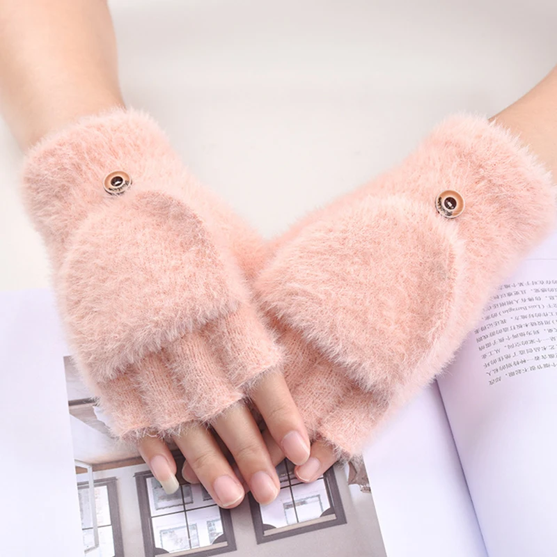 

Fashion Soft Fleece Winter Gloves for Women Men Half Finger Gloves Flip-top Mittens Thicken Plush Fingerless Gloves Keep Warm