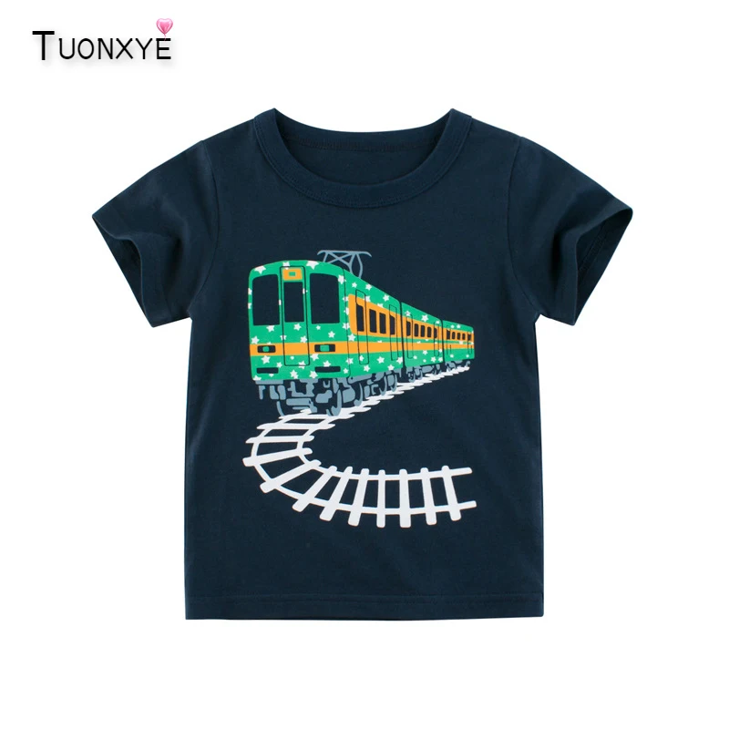 TUONXYE Shirts Train Print Baby Kids Tops Tees Shirts Summer New Children Shorts Clothing for Boys Clothes Infant Costume