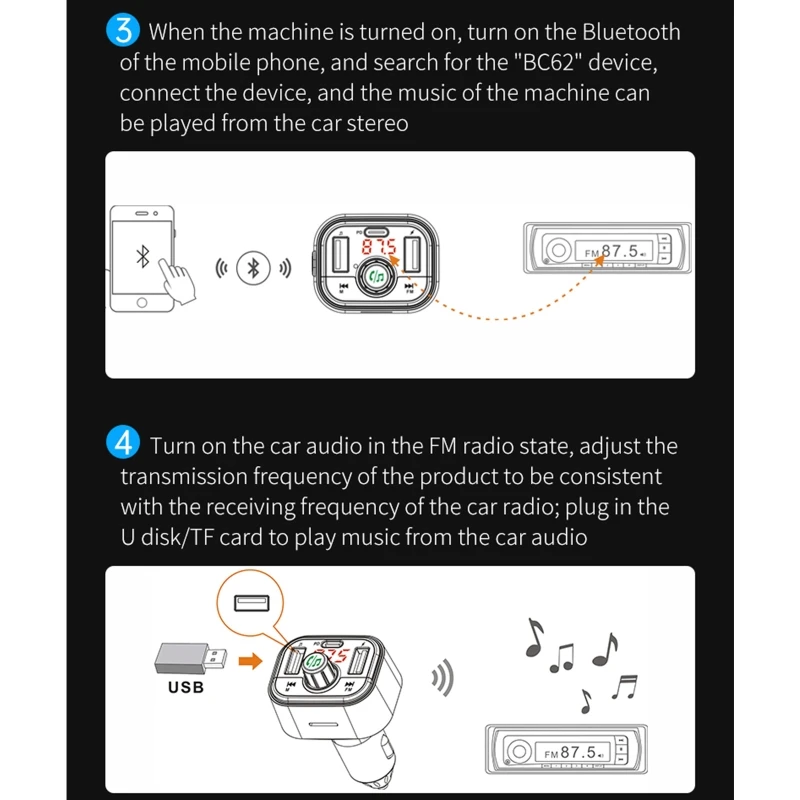 FM-трансмиттер автомобильный с Bluetooth и светодиодной подсветкой 12-24 В |
